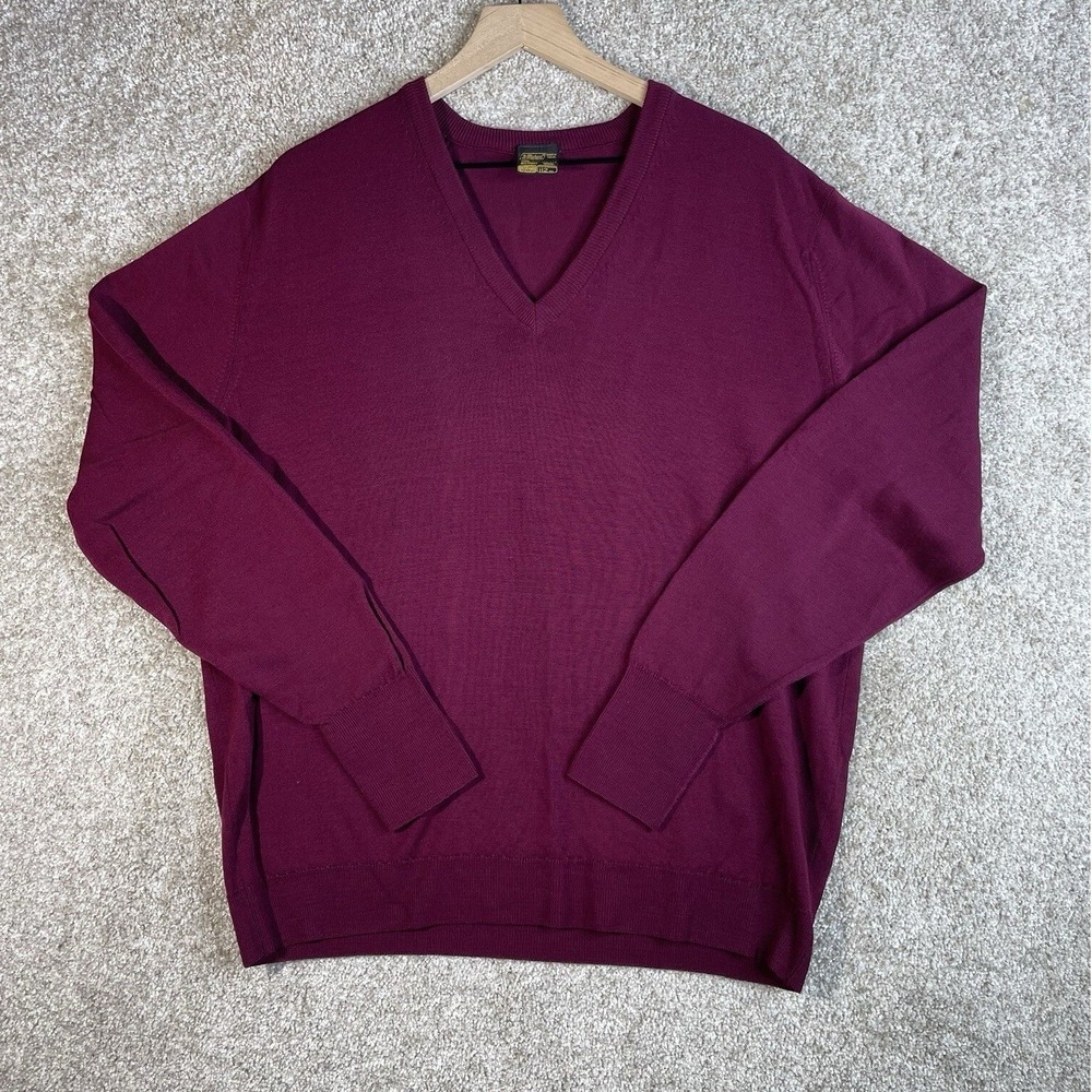 St Michael Sweater Mens 44‎ Burgundy V-Neck Pure Botany Wool Vintage UK Made